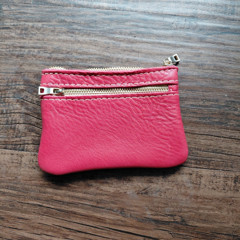 Portland Leather Sugar Pink Double Zip Card Wallet - Rare